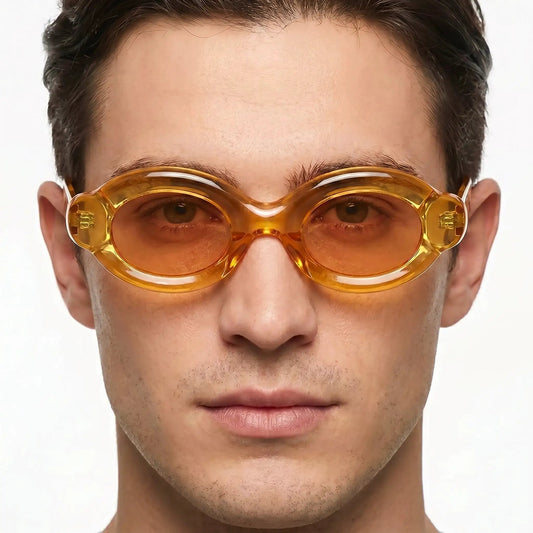 Celestique translucent amber oval sunglasses with amber lenses – Astroshadez