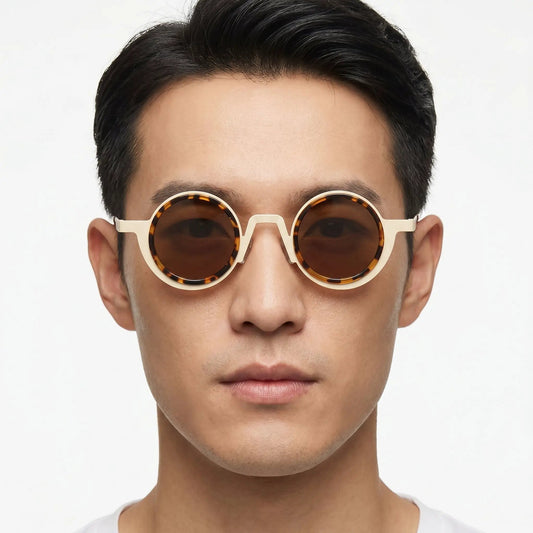 Xyrena round tortoiseshell sunglasses with cream frame and brown gradient lenses – Astroshadez
