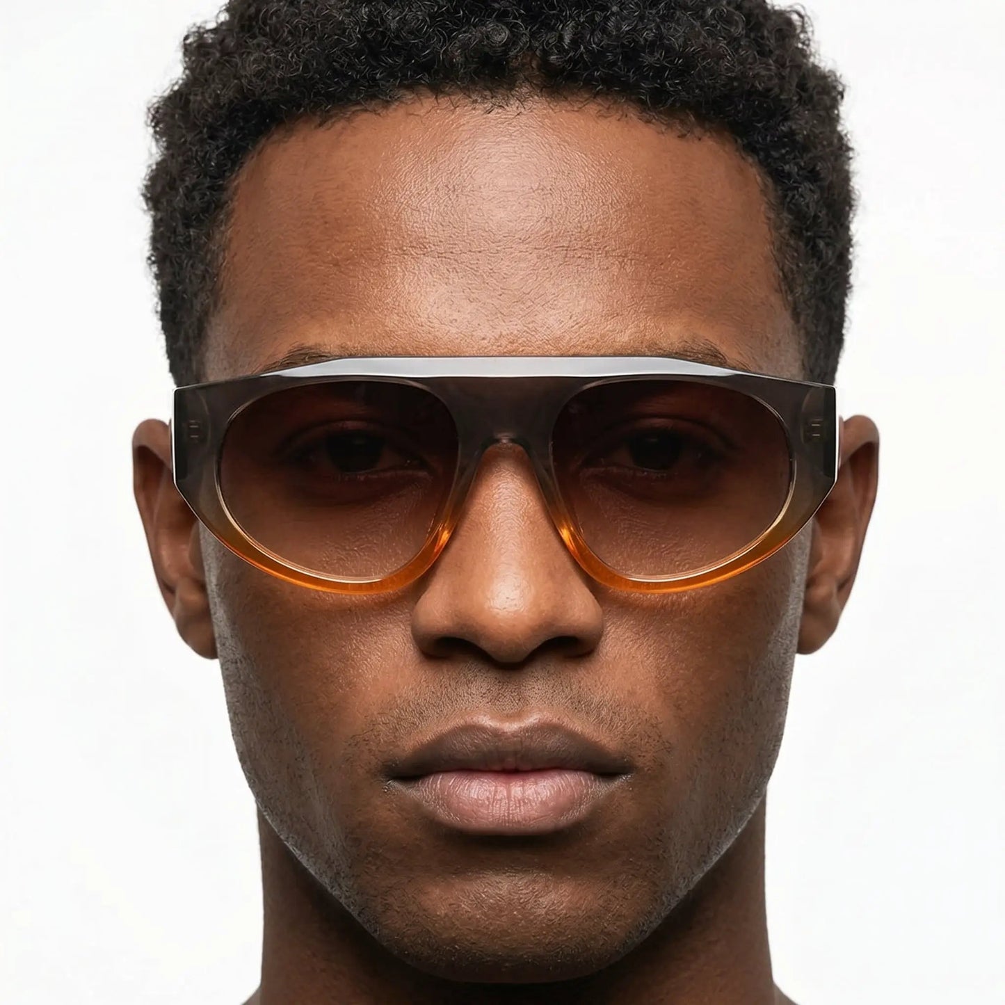 Taloren brown-orange gradient sunglasses with oversized rectangular two-tone frame and brown lenses – Astroshadez