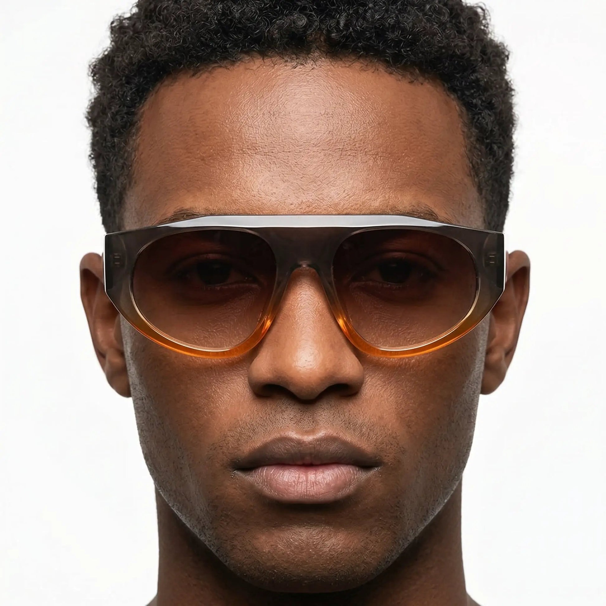 Taloren brown-orange gradient sunglasses with oversized rectangular two-tone frame and brown lenses – Astroshadez