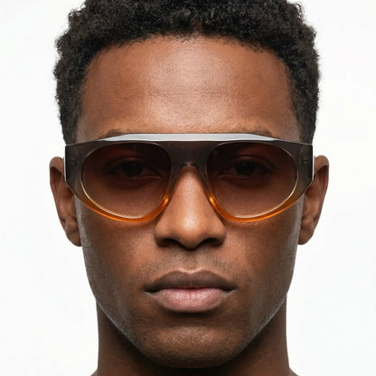Taloren brown-orange gradient sunglasses with oversized rectangular two-tone frame and brown lenses – Astroshadez