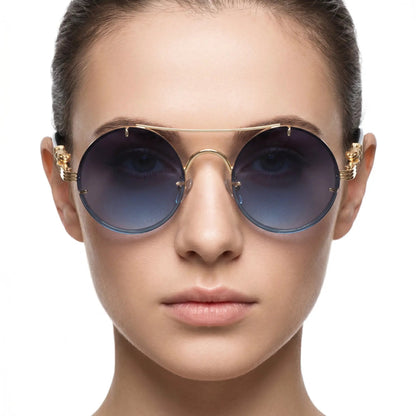 AureonLuxuria goldtone round metal sunglasses with gradient lenses and ornate temple detailing – Astroshadez