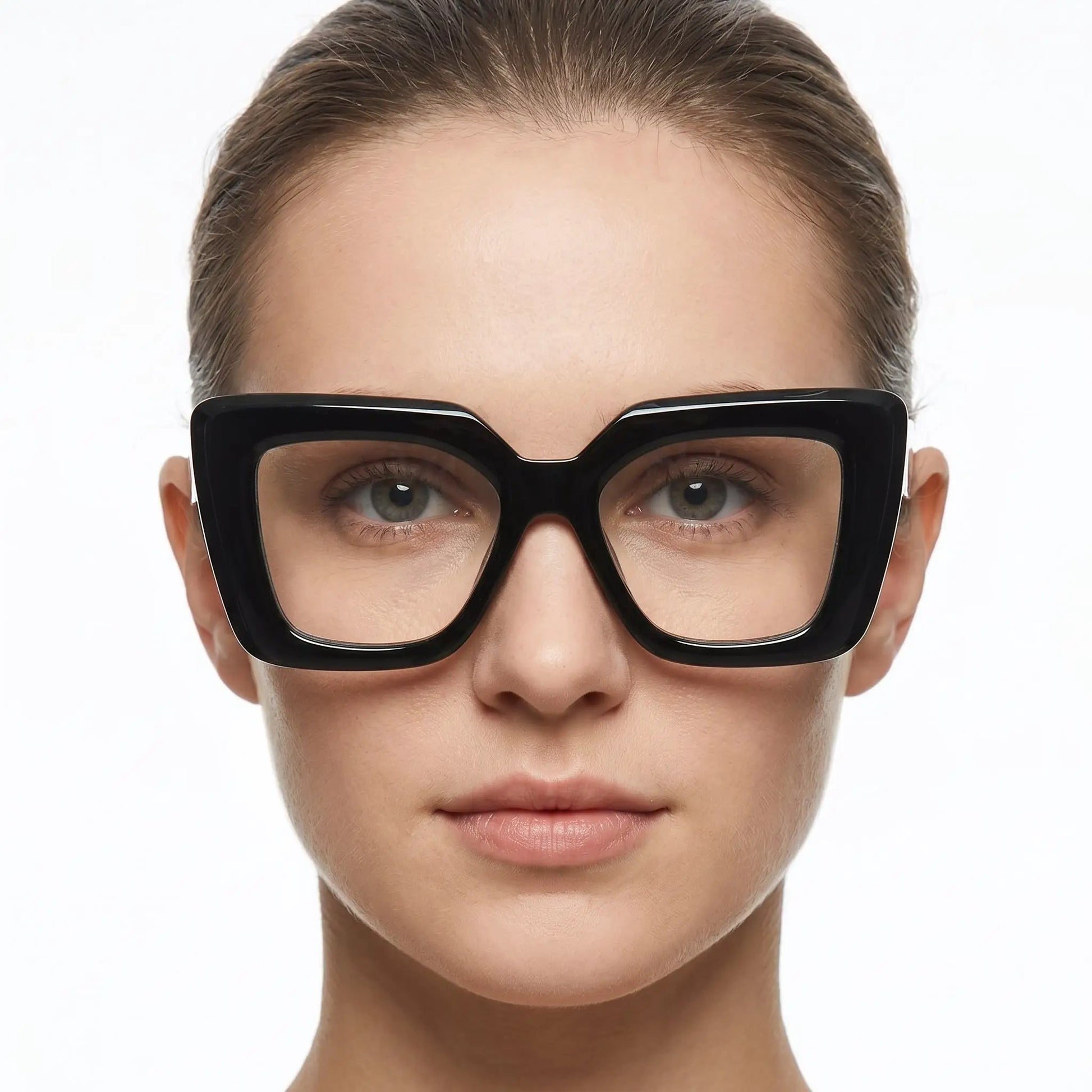 Velora glossy black oversized square sunglasses with thick frame and dark lenses, bold silhouette – Astroshadez
