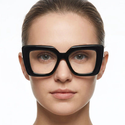 Velora glossy black oversized square sunglasses with thick frame and dark lenses, bold silhouette – Astroshadez