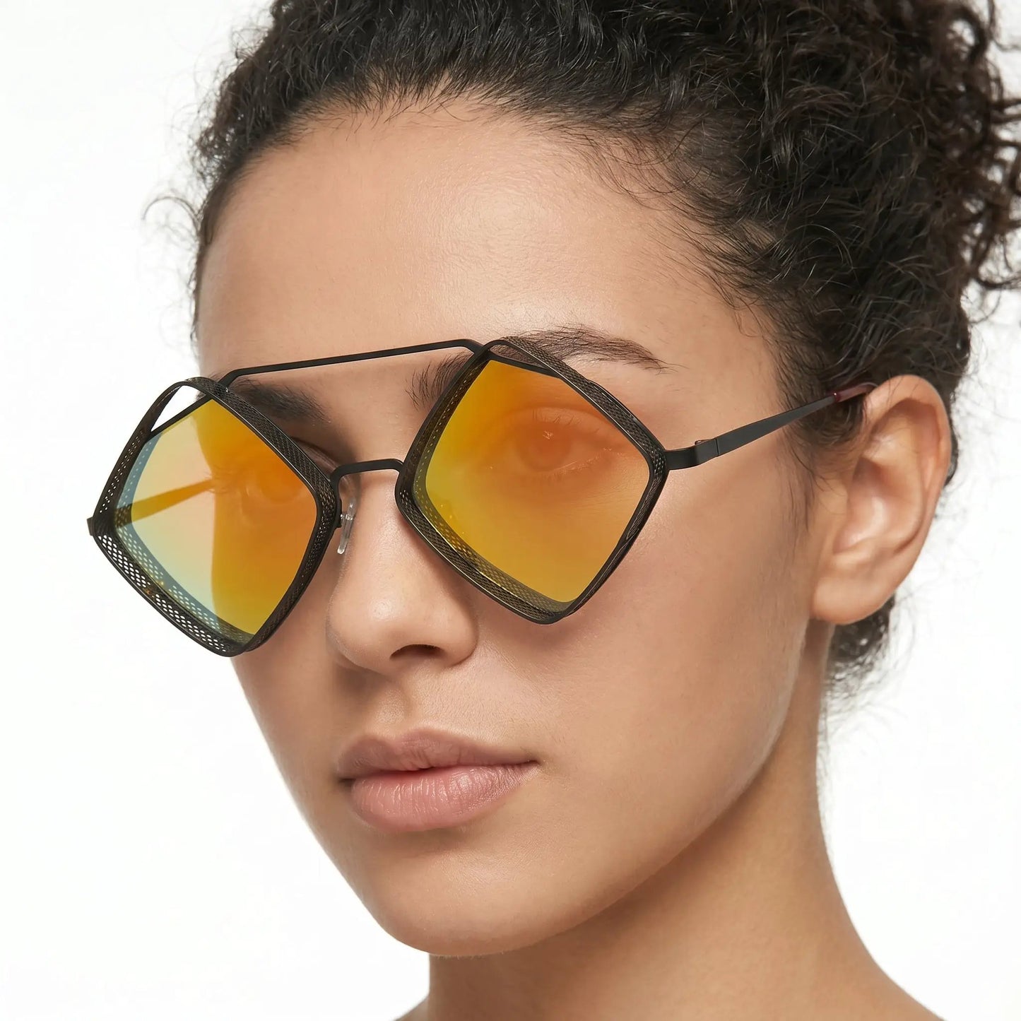 Lumera Obsidian hollow-frame sunglasses with gradient mirrored orange lenses on black metal frame– Astroshadez