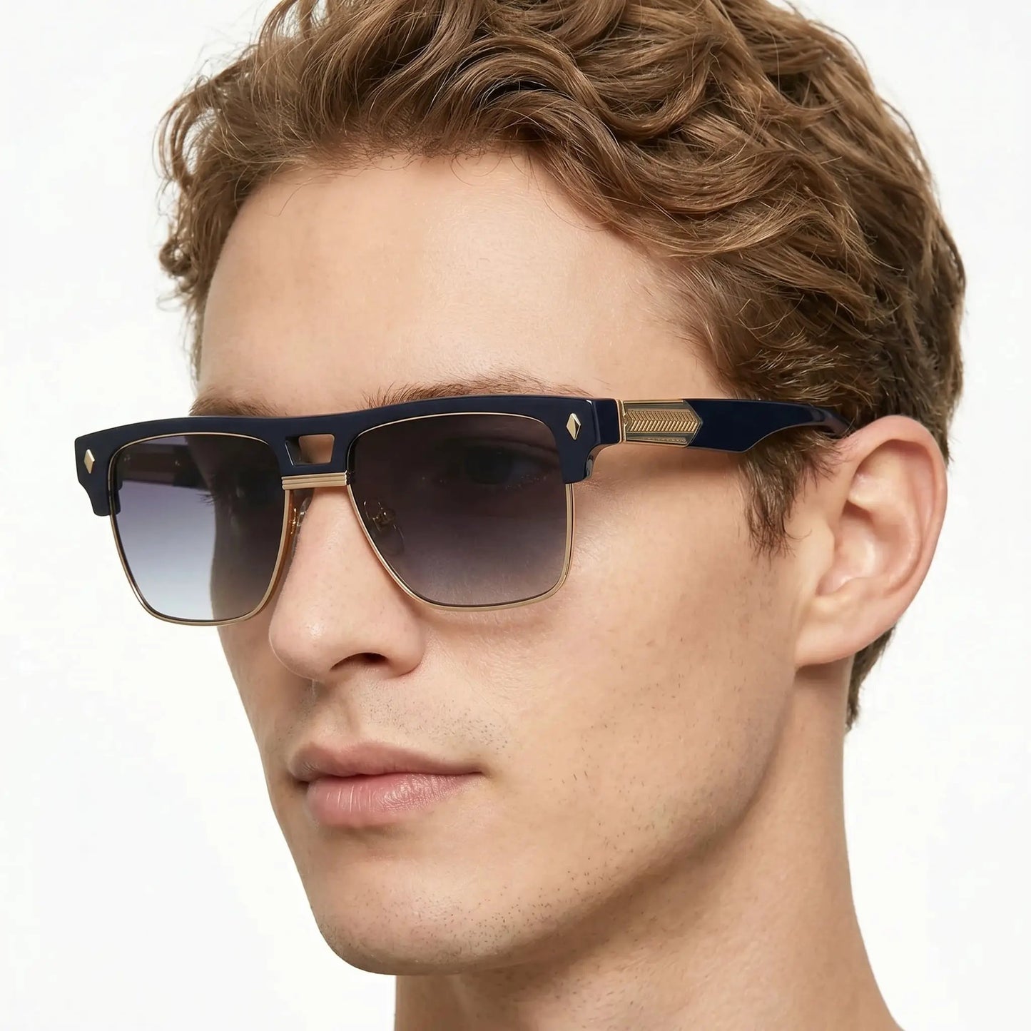 Aurelle Black Gold Oversize Half-Frame sunglasses with gradient lenses and gold accents – Astroshadez