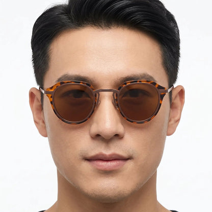 Aurelios tortoiseshell round sunglasses with brown lenses – Astroshadez