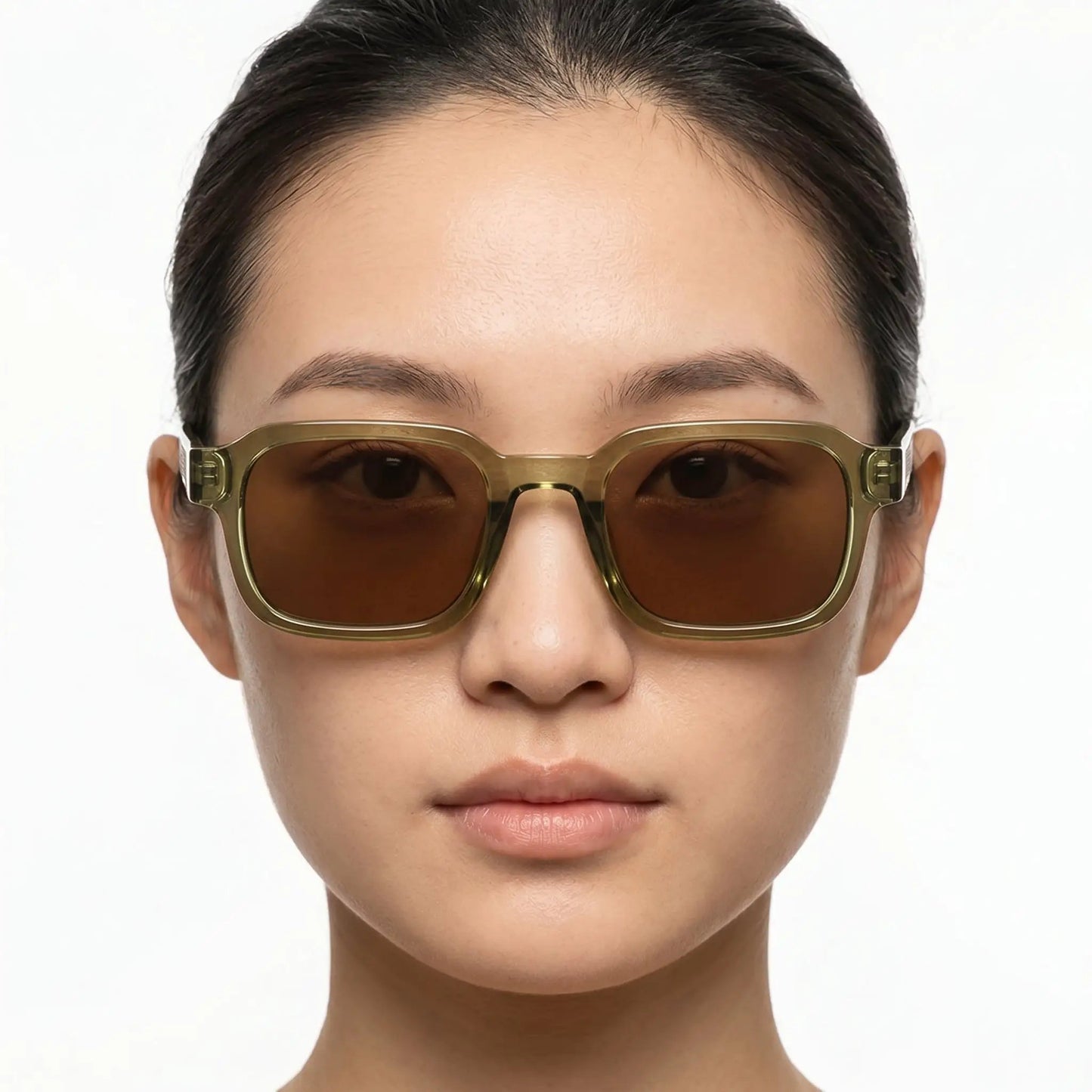 Lumara olive-brown square-frame sunglasses with brown lenses – Astroshadez