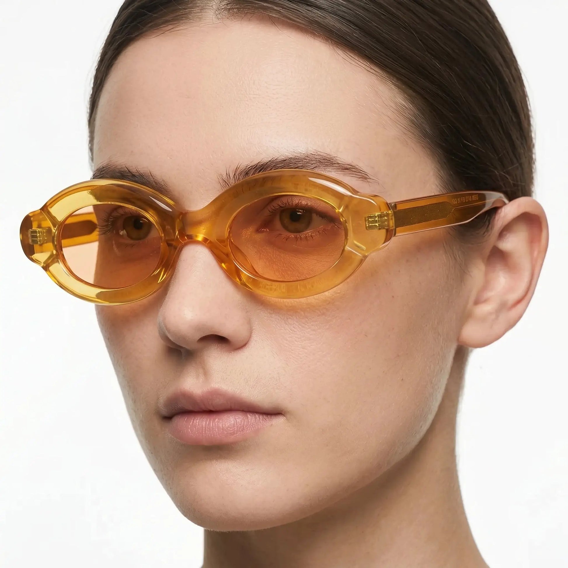 Celestique translucent amber oval sunglasses with amber lenses – Astroshadez