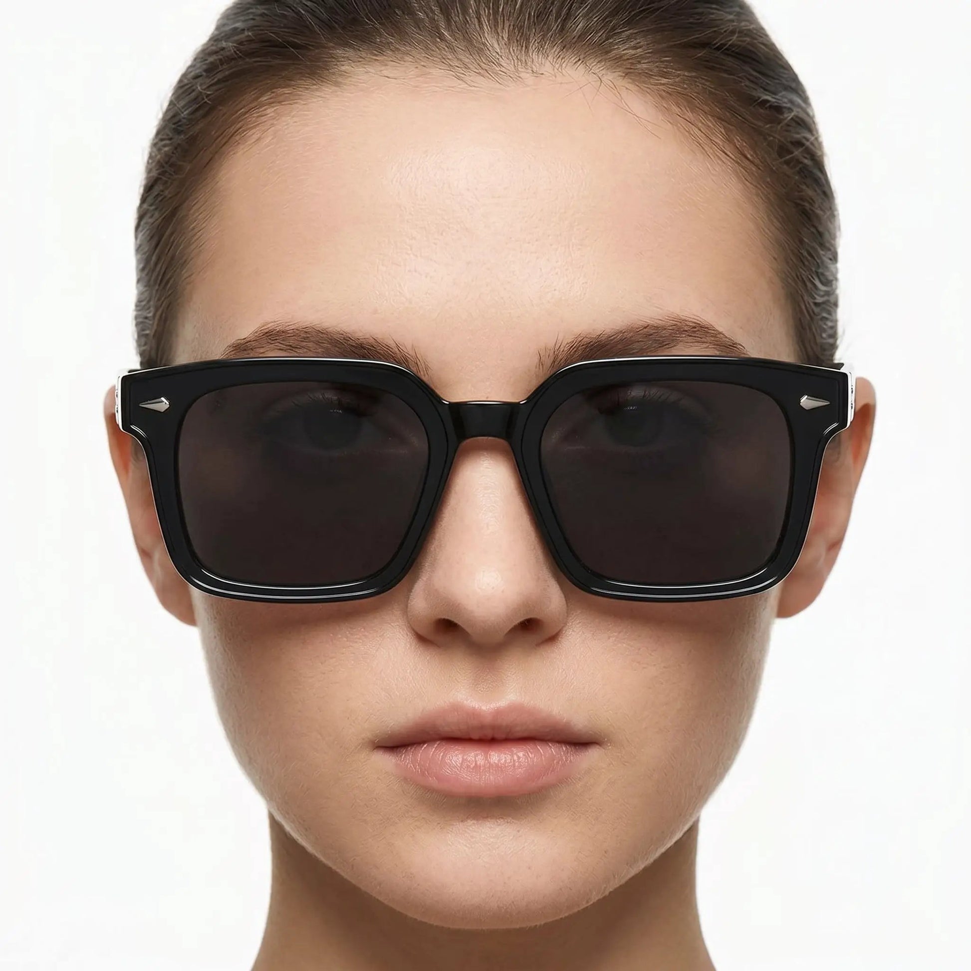 Velora Black Polarized Square Sunglasses with black frames and dark lenses – Astroshadez
