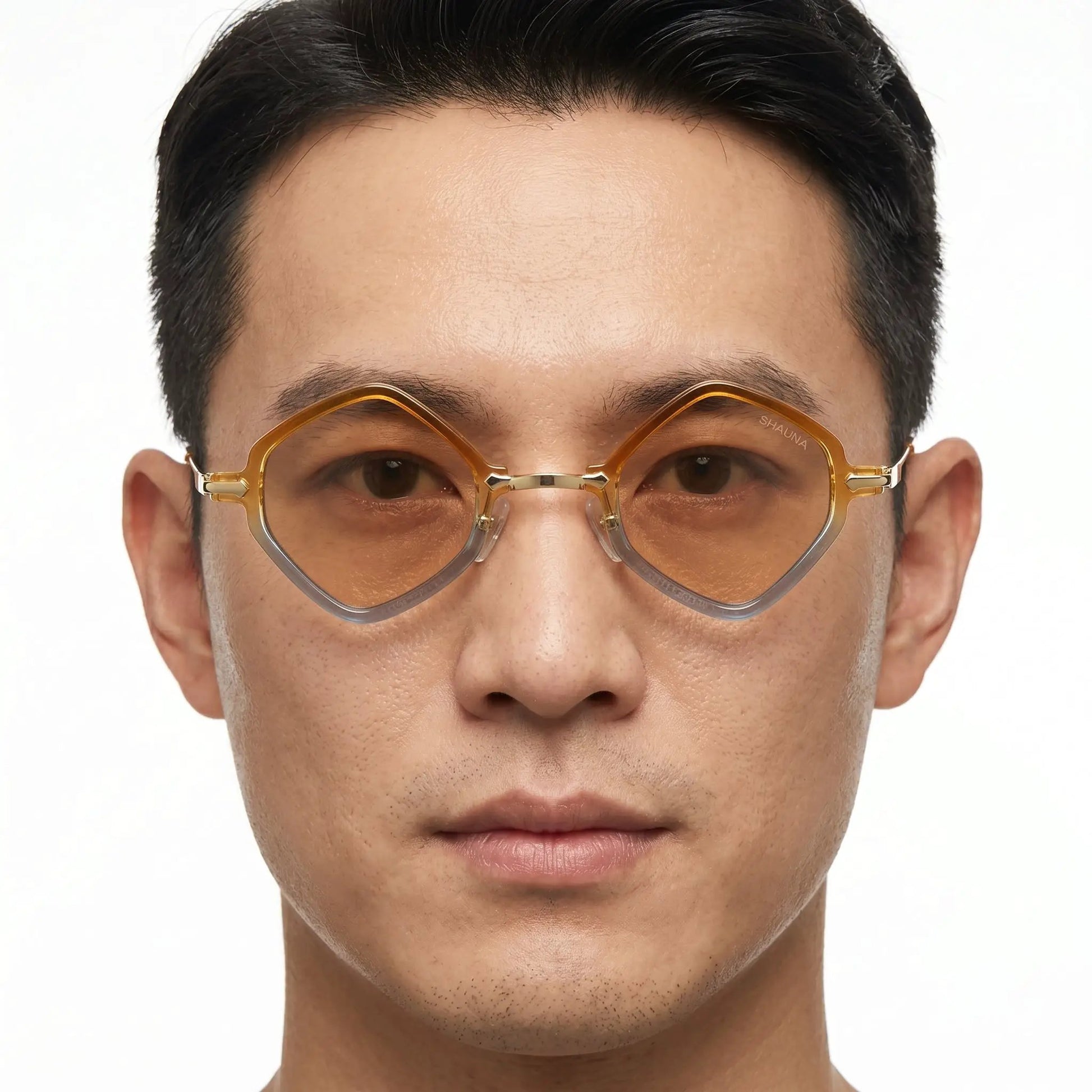 AetherialQuadrant orange translucent square sunglasses with brown lenses – Astroshadez