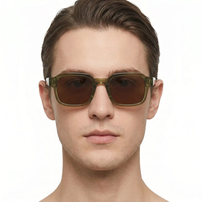 Aurex sunglasses with olive translucent rectangular frame and amber polarized lenses – Astroshadez