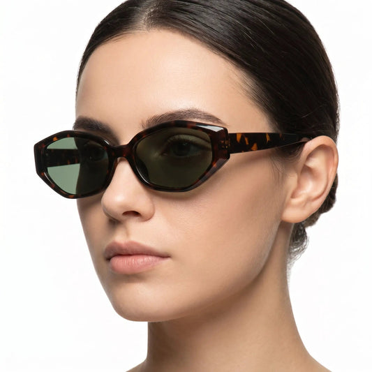 Astraeon tortoiseshell polygon cat-eye sunglasses with dark lenses – Astroshadez