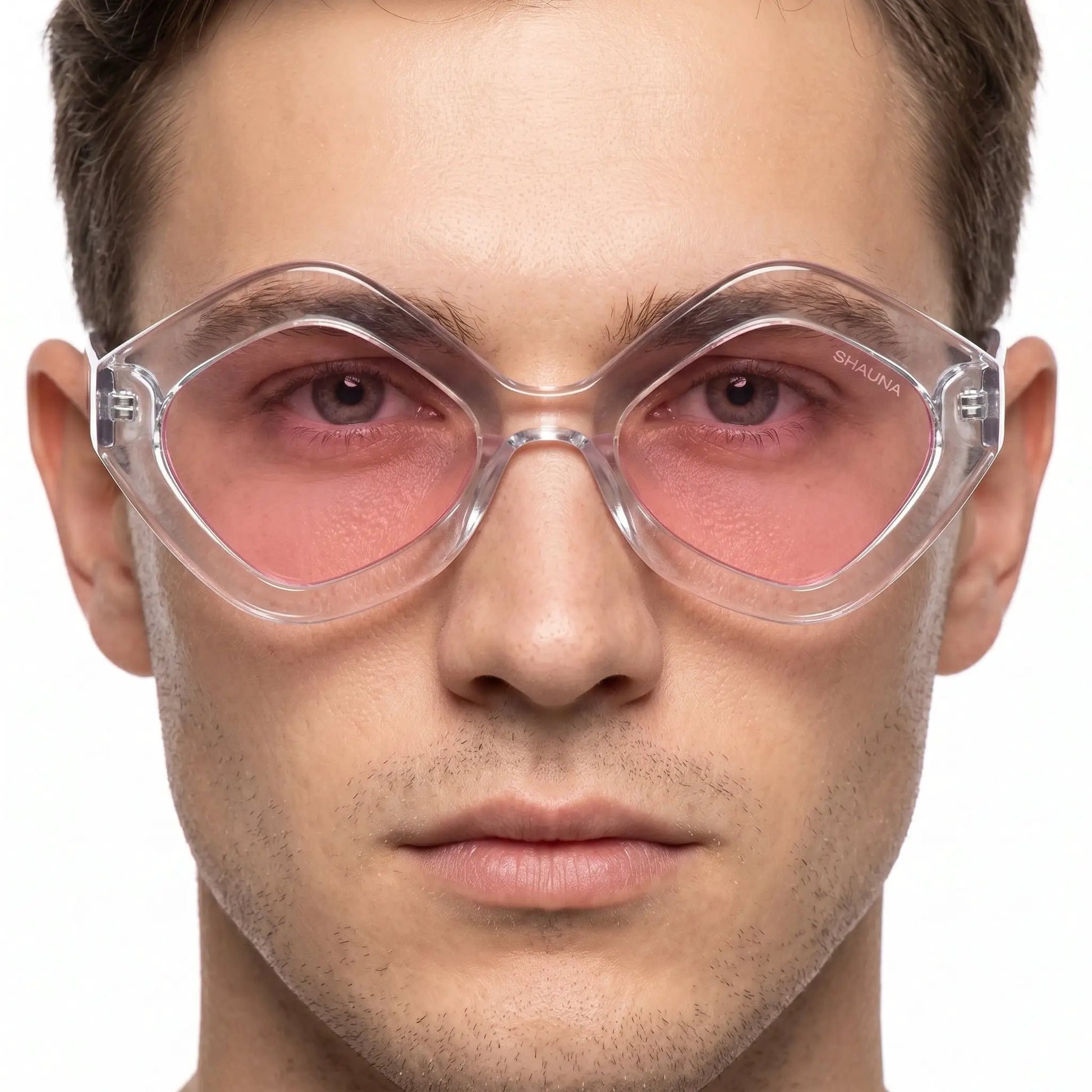 Ardentis Black Cat Eye UV400 sunglasses, translucent pink cat-eye frame with pink lenses – Astroshadez