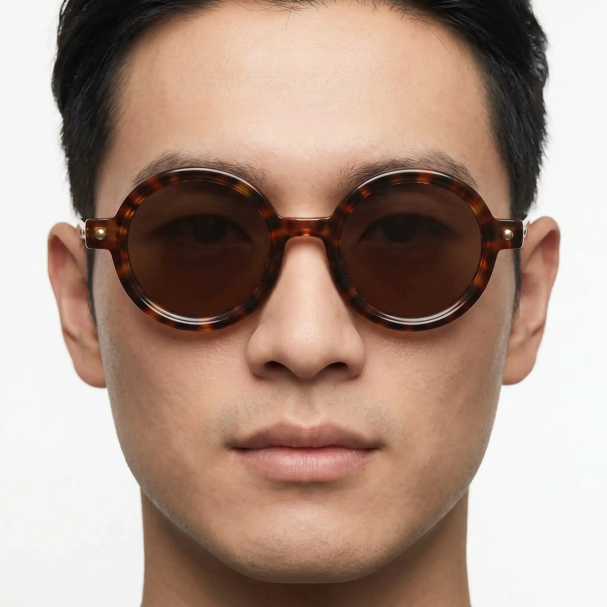 Aurelius amber round UV400 sunglasses with tortoise-shell frames and brown lenses – Astroshadez