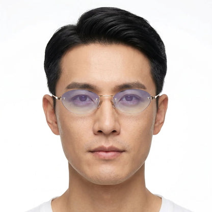 Aurelius Gold Rimless Oval Gradient Sunglasses with lavender lenses and gold frame – Astroshadez
