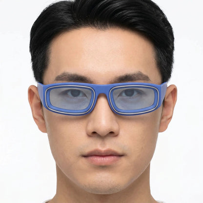 Aureon blue matte plastic rectangular lightweight sunglasses with gray lenses – Astroshadez