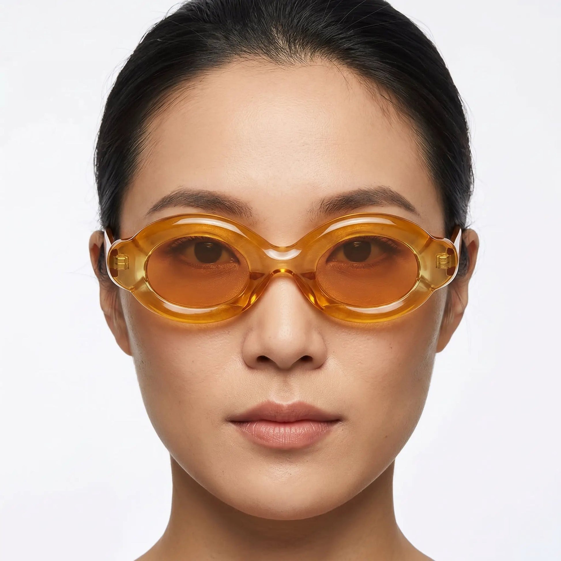 Celestique translucent amber oval sunglasses with amber lenses – Astroshadez
