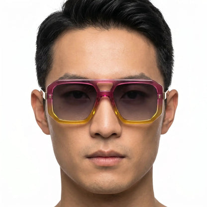 Aurelius pink-to-yellow gradient oversized square sunglasses with gold-tone temples – Astroshadez