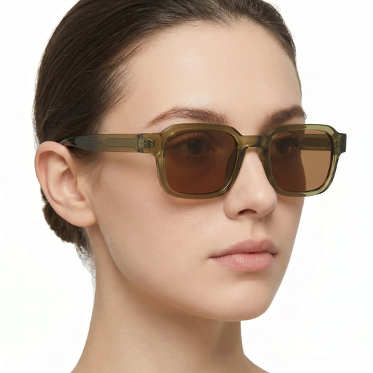 Aurex Translucent Amber rectangular polarized sunglasses with brown lenses – Astroshadez