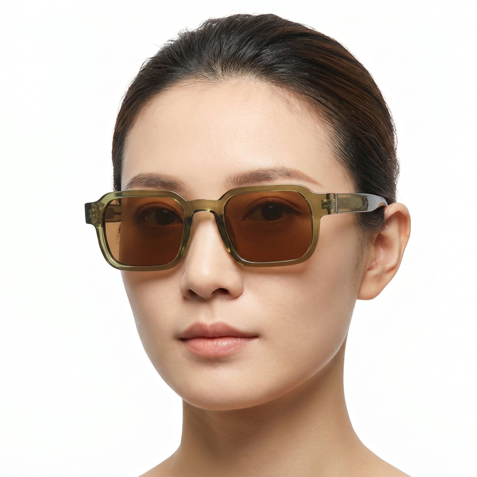 Lumara olive-brown square-frame sunglasses with brown lenses – Astroshadez
