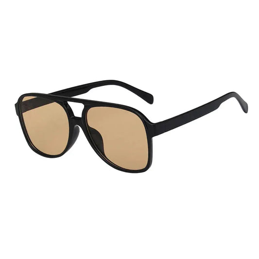 SHAUNA pilot sunglasses, black frame, brown-gold lenses, retro style – Astroshadez