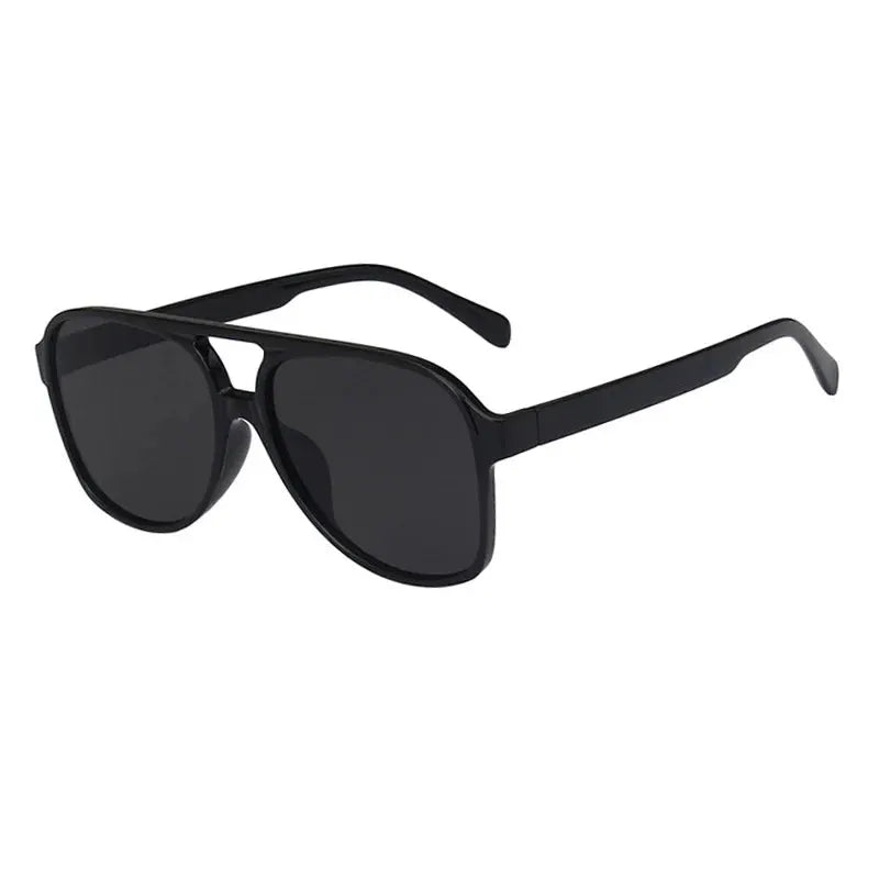 Black aviator sunglasses with a slim frame and dark gray lenses, pilot-style unisex shades – Astroshadez