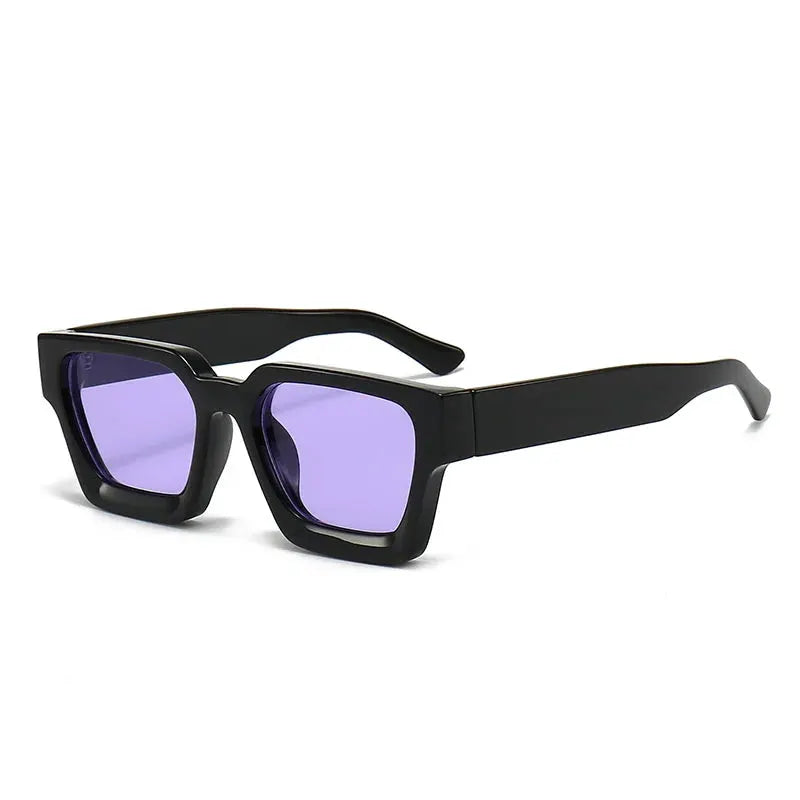 SHAUNA Ins square sunglasses, black frame with purple UV400 tinted lenses – Astroshadez