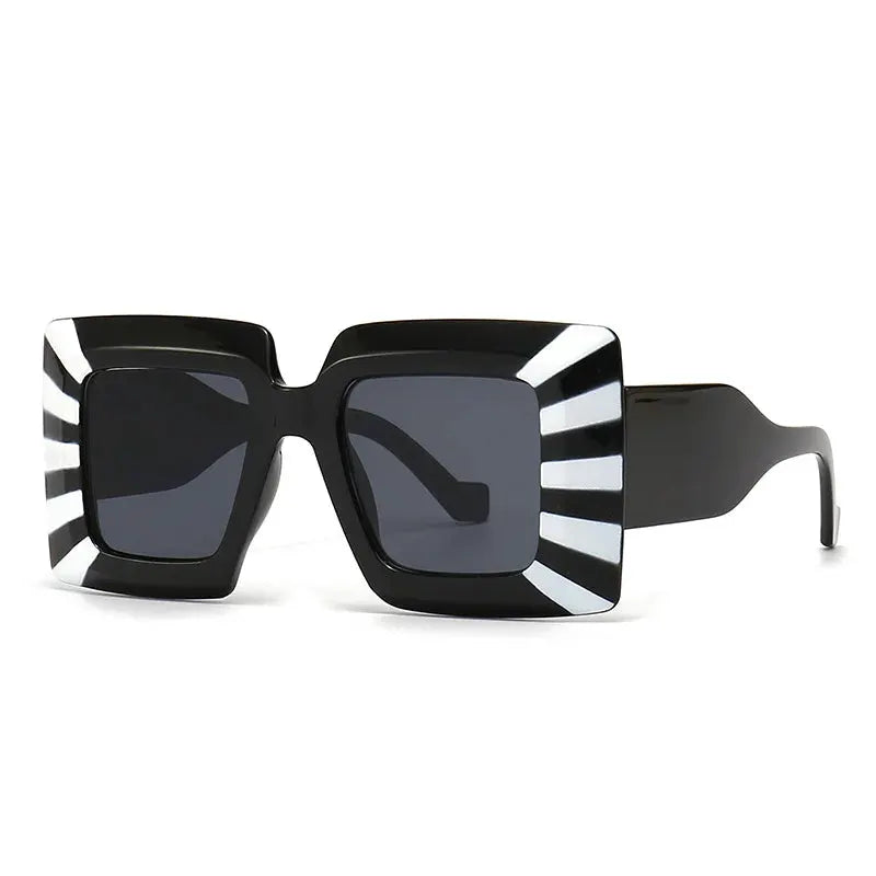 SHAUNA Oversized Square Sunglasses Vintage Stripe Contrast Color Shades UV400 by ASTROSHADEZ.COM