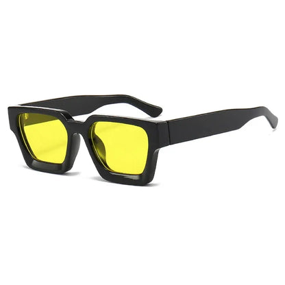SHAUNA Ins square sunglasses, black frame, yellow lenses, retro style – Astroshadez