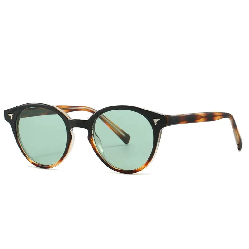 Sunglasses SHAUNA round tortoiseshell frame with black accents, green UV400 lenses – Astroshadez