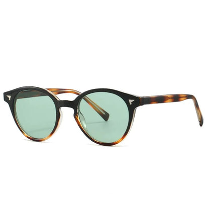 Sunglasses SHAUNA round tortoiseshell frame with black accents, green UV400 lenses – Astroshadez