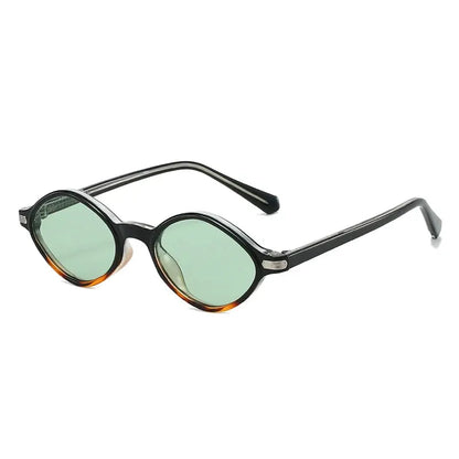 SHAUNA vintage polygon cat-eye sunglasses with black frame and green lenses, rivet accents – Astroshadez