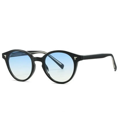 Round black acetate sunglasses with blue-green gradient lenses and rivet accents – Astroshadez