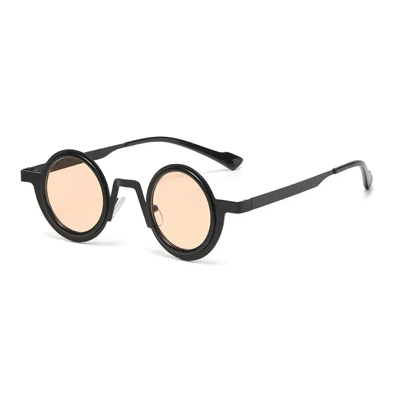 SHAUNA retro small round punk metal sunglasses with black frame and peach lenses – Astroshadez