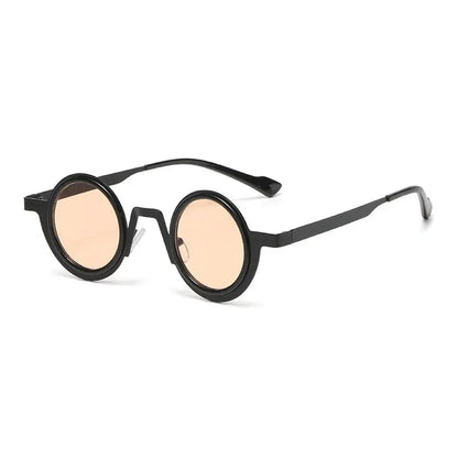 SHAUNA retro small round punk metal sunglasses with black frame and peach lenses – Astroshadez