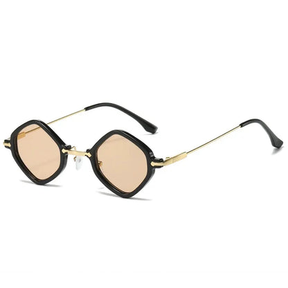 SHAUNA retro polygon-square sunglasses with black frames, gold metal temples and ocean gradient lenses – Astroshadez