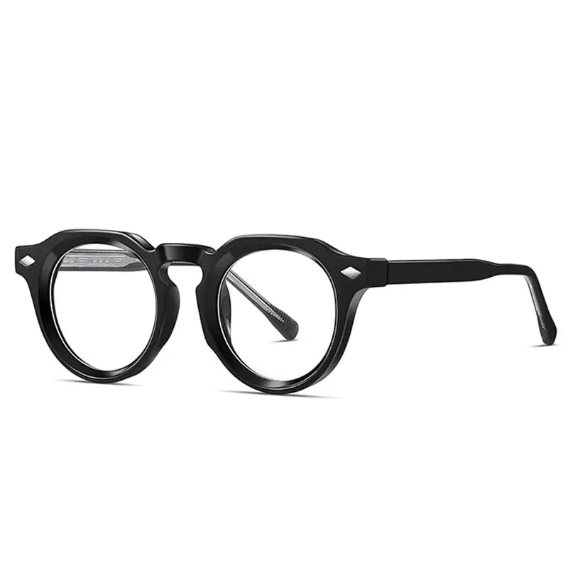 SHAUNA retro round sunglasses, black frame with rivet accents and dark UV400 lenses – Astroshadez