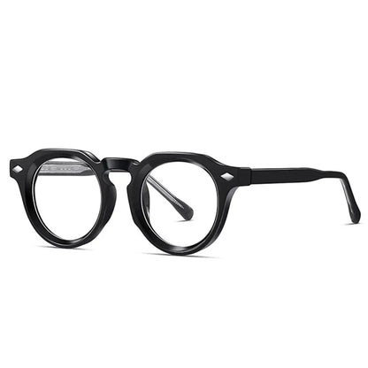 SHAUNA retro round sunglasses, black frame with rivet accents and dark UV400 lenses – Astroshadez