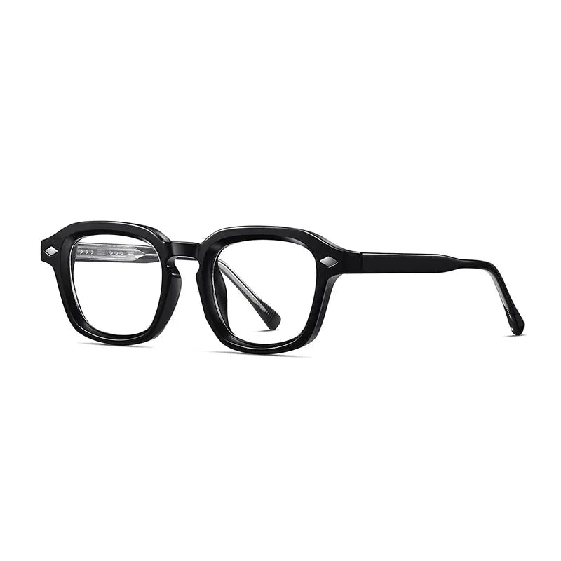 SHAUNA Fashion Square sunglasses with black thick frames, retro rivet accents, clear lenses – Astroshadez