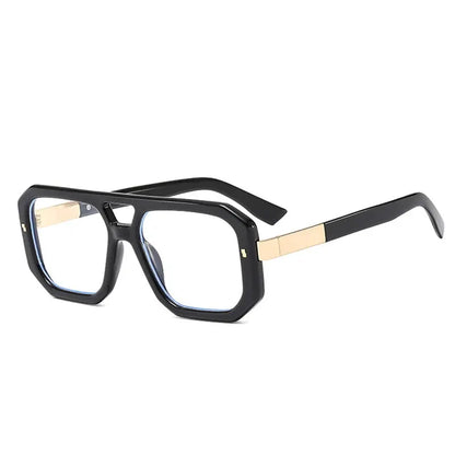 SHAUNA double-bridged square sunglasses with black frame, gold temples, clear gradient lenses UV400 – Astroshadez