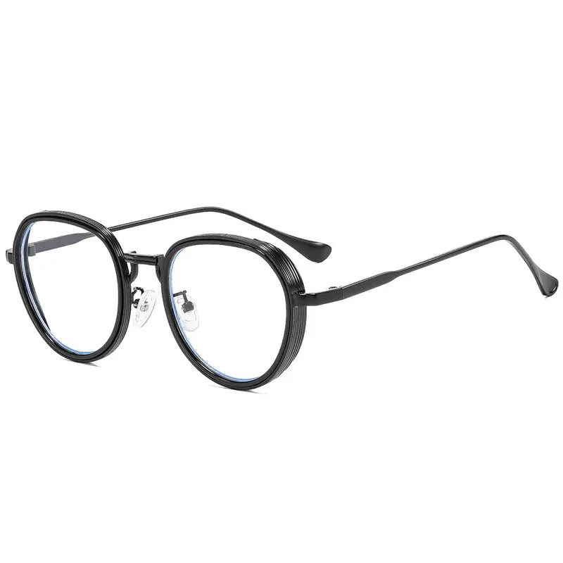 SHAUNA oval metal sunglasses, black frame with subtle blue inner rim, gradient blue-tinted lenses – Astroshadez
