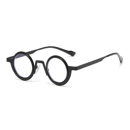 SHAUNA retro small round punk metal sunglasses, black frame, clear UV400 lenses – Astroshadez