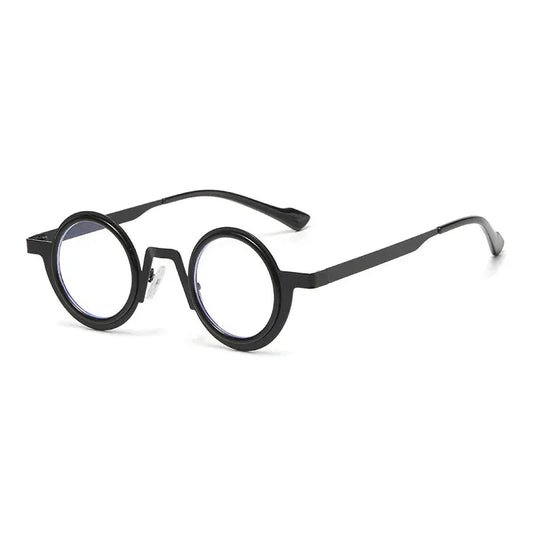 SHAUNA retro small round punk metal sunglasses, black frame, clear UV400 lenses – Astroshadez