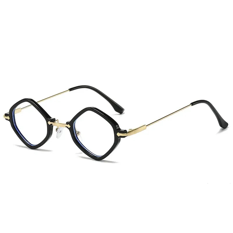 Polygon-square sunglasses with black frames, gold-tone bridge and temples, ocean gradient UV400 lenses – Astroshadez