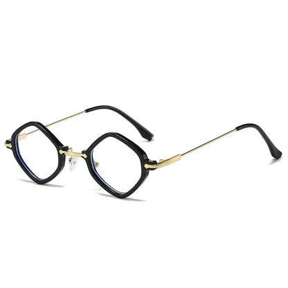Polygon-square sunglasses with black frames, gold-tone bridge and temples, ocean gradient UV400 lenses – Astroshadez