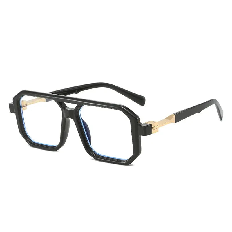 SHAUNA double-bridge square sunglasses with black frame and blue gradient lenses – Astroshadez