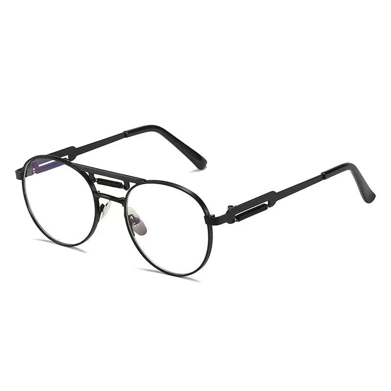 SHAUNA round metal sunglasses, black frame with double bridge, light gradient mirror lenses – Astroshadez