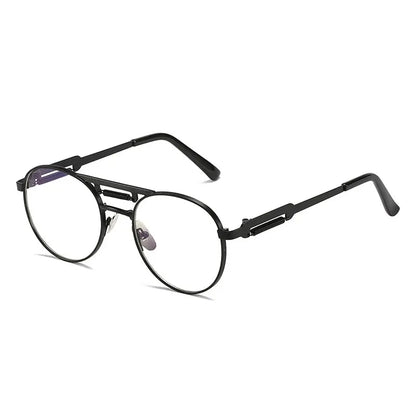 Sunglasses SHAUNA Retro Metal Punk Round, black frame with clear gradient mirror lenses UV400 – Astroshadez