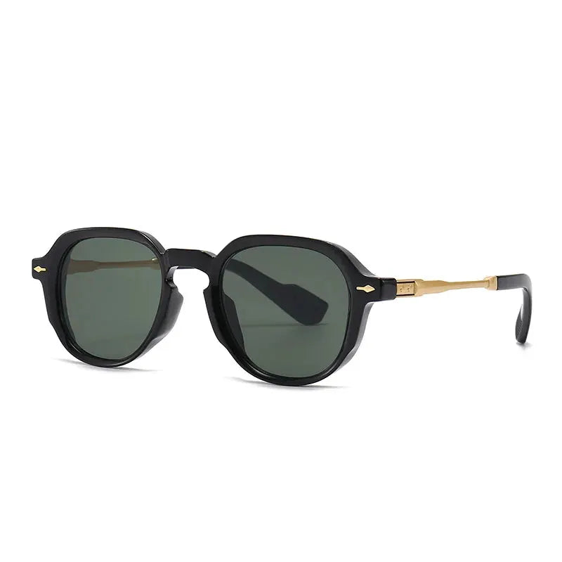 SHAUNA retro oval sunglasses with black frames, gold-tone temples and green gradient lenses – Astroshadez